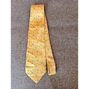 Bijoux Terner Tie 70s 80s 90s Y2K Mens Silk Yellow Birds 4 Wide 65 Long